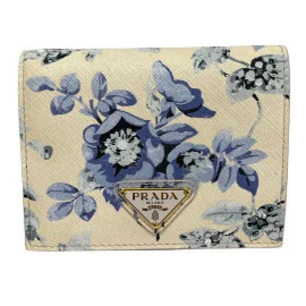 Prada Bi fold Wallet Floral Pink Purple Multi Leather